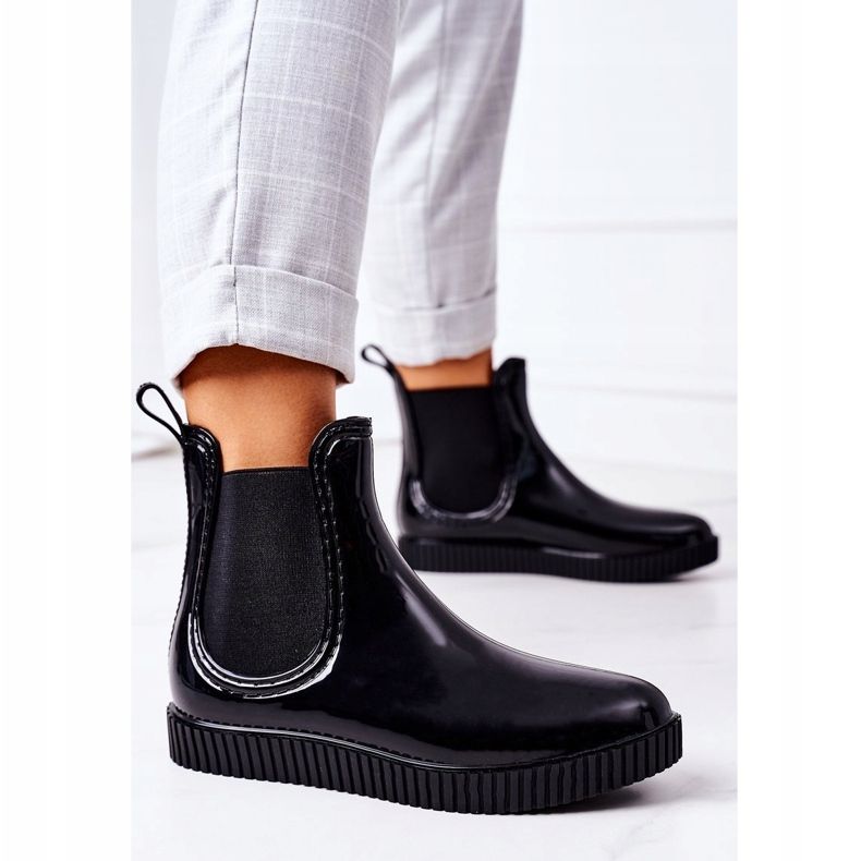 Bottes de pluie brillantes sur plate-forme cascade noire le noir 2