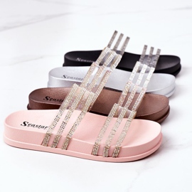 PS1 Pantoufles En Caoutchouc Avec Oxyde De Zirconium Rose Miss You 5