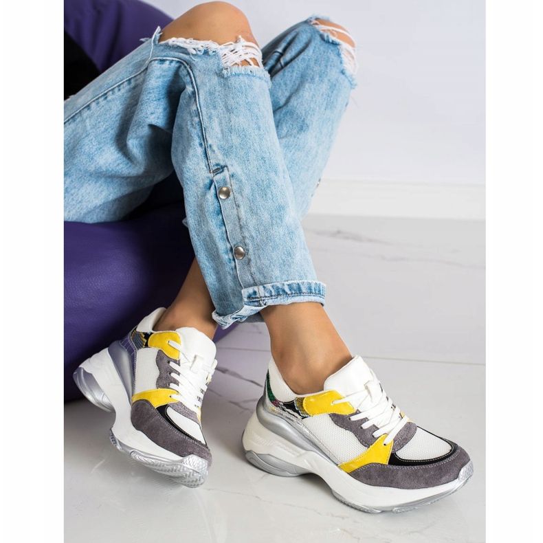 SHELOVET Baskets élégantes blanches et grises 1