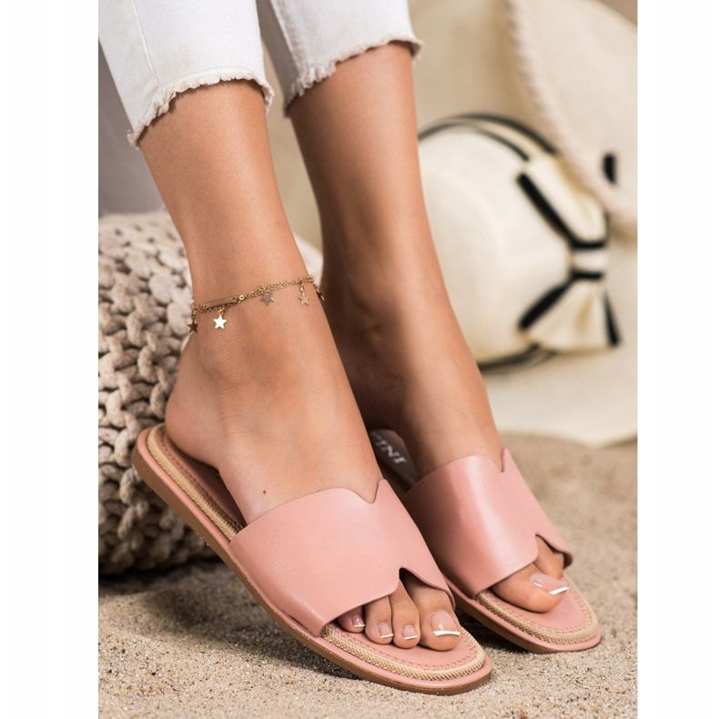 SHELOVET Pantoufles élégantes en cuir écologique rose 1