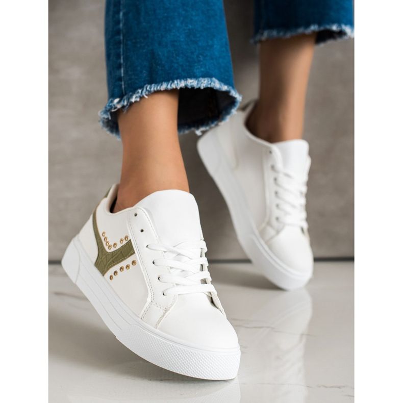 SHELOVET Chaussures nouées avec insert vert blanche 2