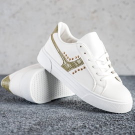 SHELOVET Chaussures nouées avec insert vert blanche 3