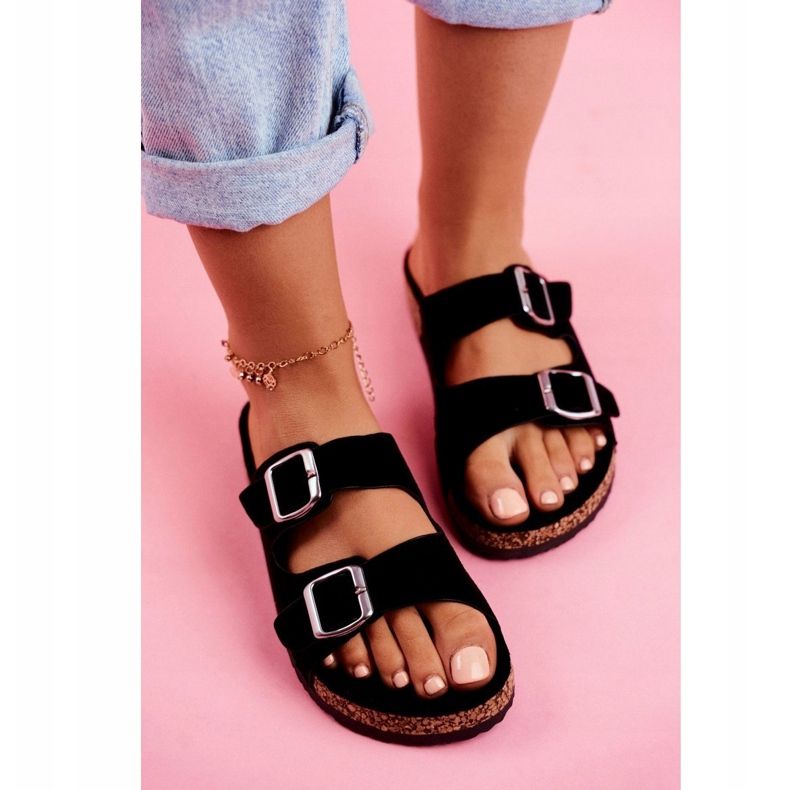 EVE Chaussons Femme En Liège Avec Boucles Noir Si Senor 4