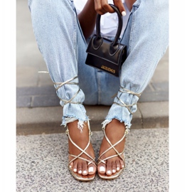 PS1 Sandales nouées sur un talon haut avec bout carré Golden Runway doré 3