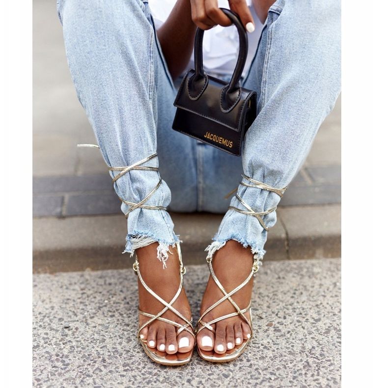 PS1 Sandales nouées sur un talon haut avec bout carré Golden Runway doré 3