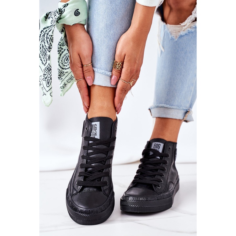 Baskets Hautes En Cuir Pour Femmes Big Star GG274015 Noir le noir 2 Baskets Hautes En Cuir Pour Femmes Big Star GG274015 Noir le noir 2