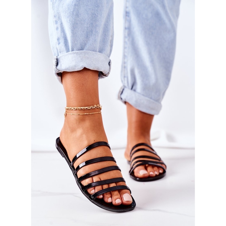 Pantoufles Plates En Caoutchouc Noir Travel With Me le noir 1