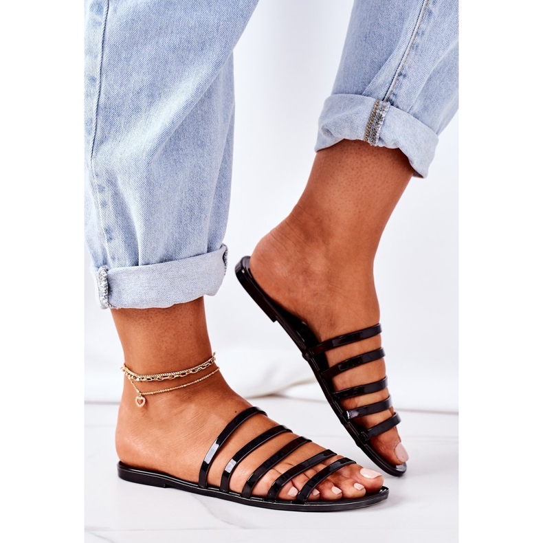 Pantoufles Plates En Caoutchouc Noir Travel With Me le noir 2