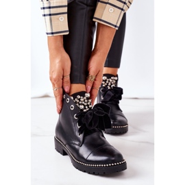 PS1 Bottines Chaudes Avec Perles Métalliques, Strass Et Ruban Noir Perla le noir 3