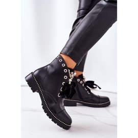 PS1 Bottines Chaudes Avec Perles Métalliques, Strass Et Ruban Noir Perla le noir 4