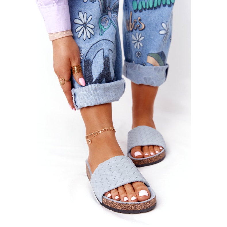 MSMG Chaussons Catalina Bleus En Cuir Sur Semelle En Liège 3