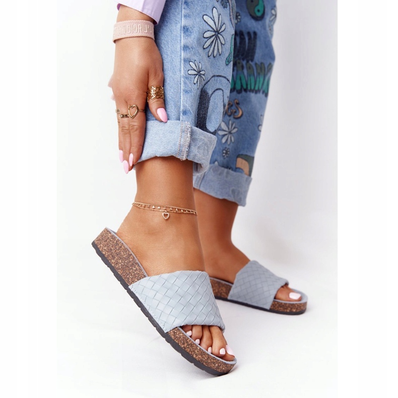 MSMG Chaussons Catalina Bleus En Cuir Sur Semelle En Liège 2