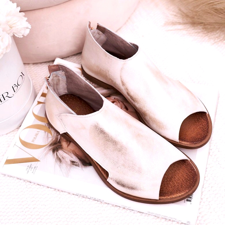 Nicole Sandales Plates En Cuir Femme Blanc Natalie blanche d'or 1