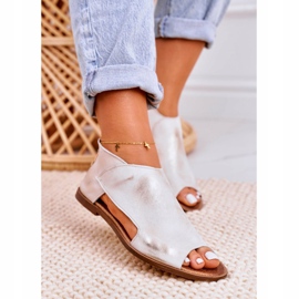 Nicole Sandales Plates En Cuir Femme Blanc Natalie blanche d'or 3