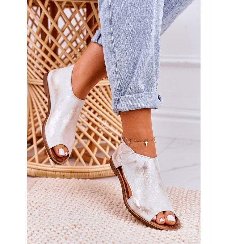Nicole Sandales Plates En Cuir Femme Blanc Natalie doré 4