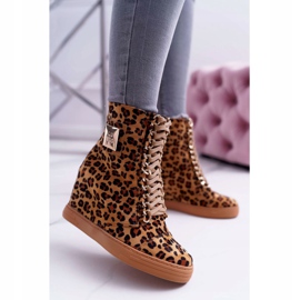 Baskets Femme Lu Boo Chaîne Dorée Daim Léopard Monica beige brun 2