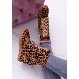 Baskets Femme Lu Boo Chaîne Dorée Daim Léopard Monica beige brun 3