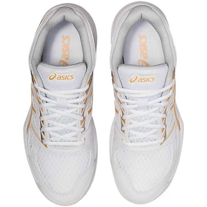 Asics Upcourt 4 W 1072A055 103 chaussures de volley-ball or blanc blanche 1