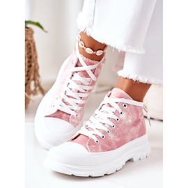 FJ1 Baskets Hautes Roses Sur Grande Semelle Avec Effet Trissy Tie-Dye blanc 1