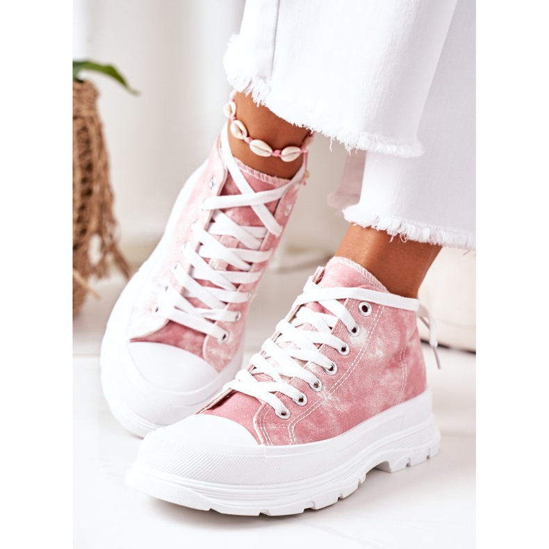 FJ1 Baskets Hautes Roses Sur Grande Semelle Avec Effet Trissy Tie-Dye blanche 1 FJ1 Baskets Hautes Roses Sur Grande Semelle Avec Effet Trissy Tie-Dye blanche 1