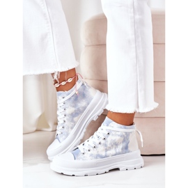 FJ1 Sneakers Hautes Sur Une Grande Semelle Bleue Avec Un Effet Trissy Tie-Dye blanche 2