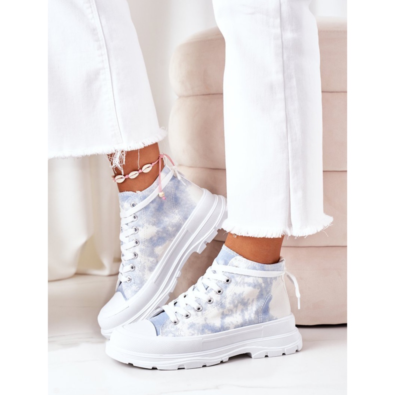 FJ1 Sneakers Hautes Sur Une Grande Semelle Bleue Avec Un Effet Trissy Tie-Dye blanche 2