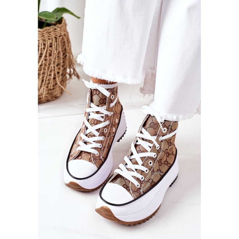FJ1 Baskets Logging On The Electric Love Brown Platform blanche brun 1