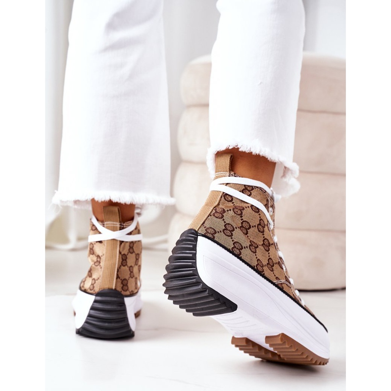 FJ1 Baskets Logging On The Electric Love Brown Platform blanche brun 2