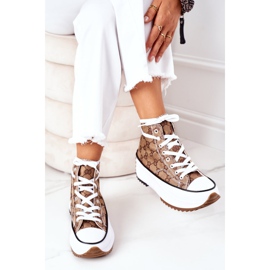 FJ1 Baskets Logging On The Electric Love Brown Platform blanche brun 4