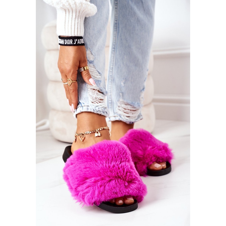 FJ1 Pantoufles En Caoutchouc Avec Fourrure Fuchsia Douce rose 2