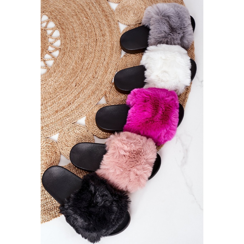 FJ1 Pantoufles En Caoutchouc Avec Fourrure Fuchsia Douce rose 1