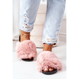 FJ1 Pantoufles En Caoutchouc Avec Fourrure Douce Rose 2