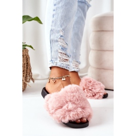 FJ1 Pantoufles En Caoutchouc Avec Fourrure Douce Rose 3