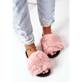 FJ1 Pantoufles En Caoutchouc Avec Fourrure Douce Rose 5