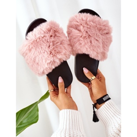 FJ1 Pantoufles En Caoutchouc Avec Fourrure Douce Rose 6