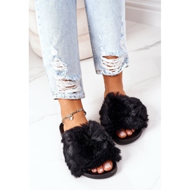 FJ1 Pantoufles En Caoutchouc Doux Noir Avec Fourrure le noir 3