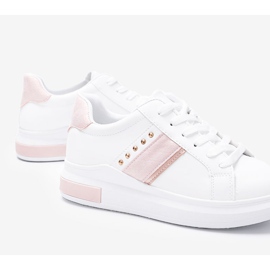 Baskets blanches et roses avec clous Sashell 1