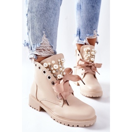 Bottines Perla beiges avec perles et strass 2