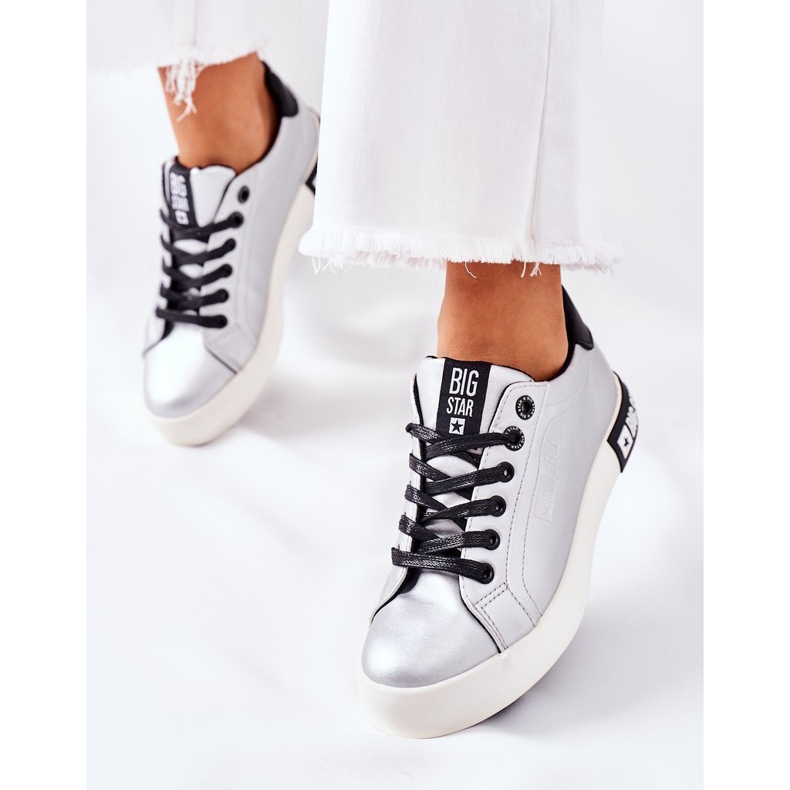 Baskets en cuir pour femmes Big Star II274034 Argent 2 Baskets en cuir pour femmes Big Star II274034 Argent 2