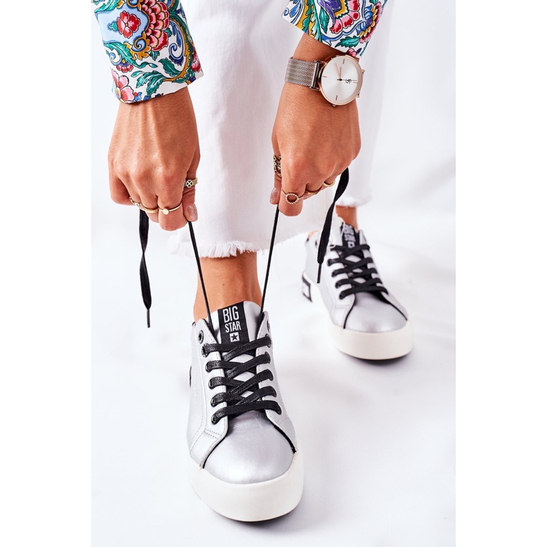 Baskets en cuir pour femmes Big Star II274034 Argent 1