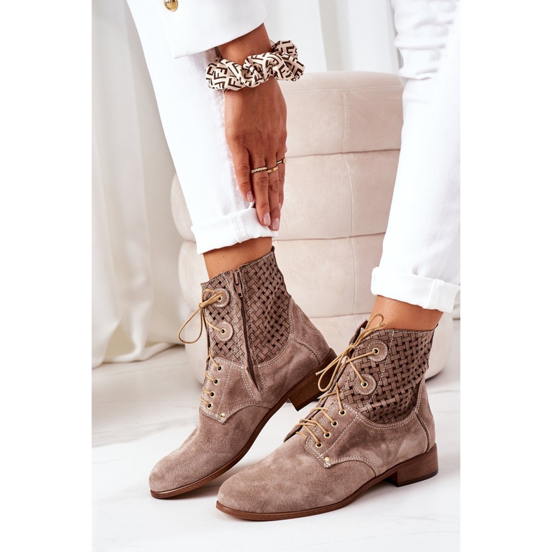 Alberto Violli Bottines En Daim Avec Motif Cappuccino Ajouré Josie brun 2