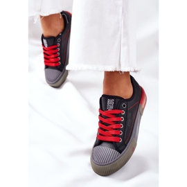 Baskets en cuir pour femmes Big Star II274134 Noir rouge 2