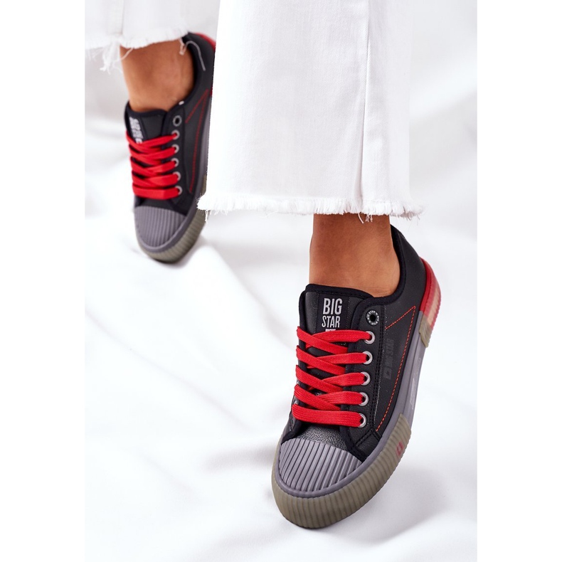 Baskets en cuir pour femmes Big Star II274134 Noir rouge 2