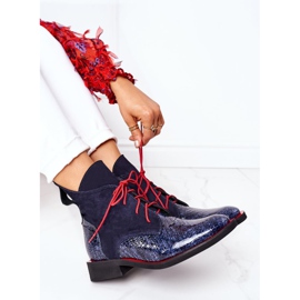 Alberto Violli Bottines Cuir À Motif Crocodile Bleu Marine Cheyenne rouge 1