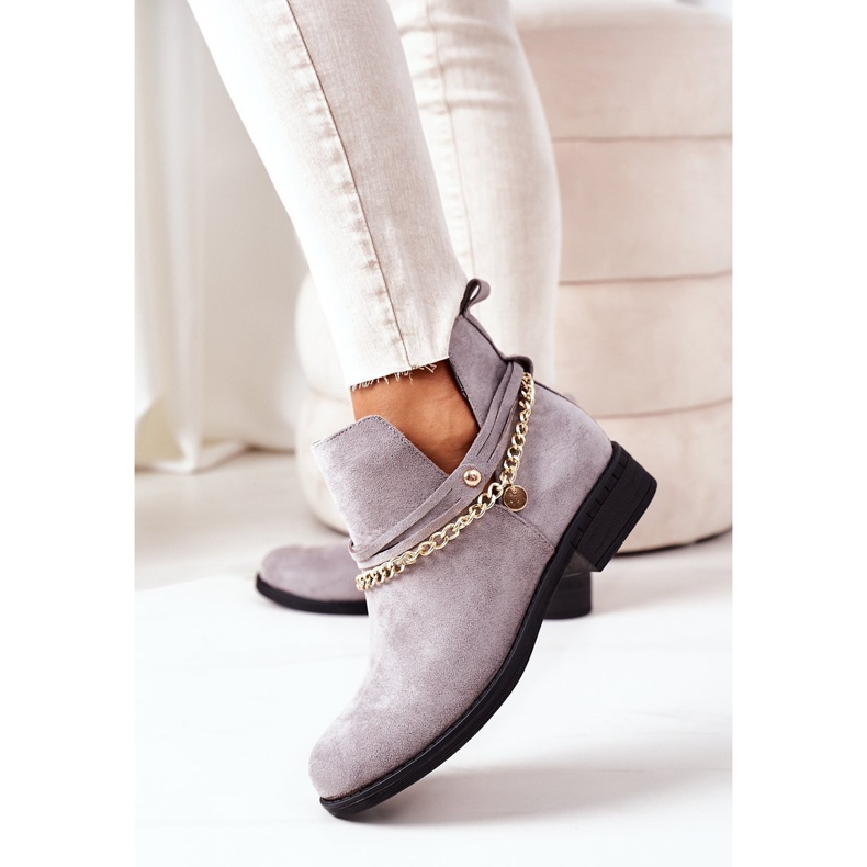 PS1 Bottines en daim avec une chaîne Gris Elvira 2