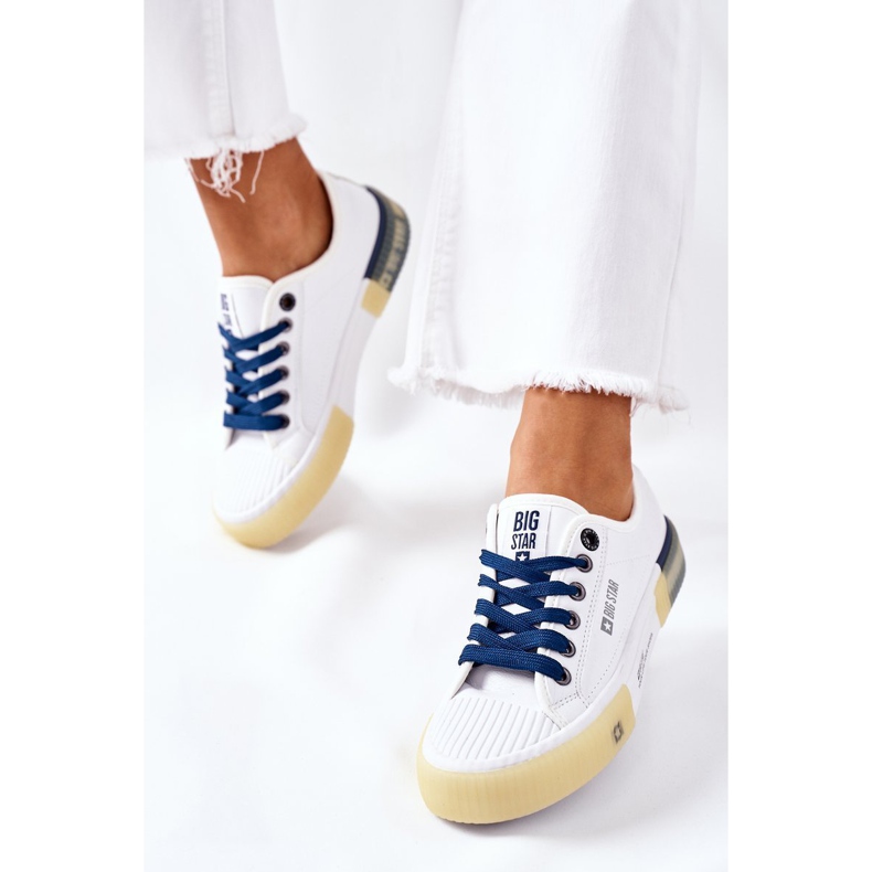 Baskets en cuir pour femmes Big Star II274132 Blanc blanche bleu marin 2