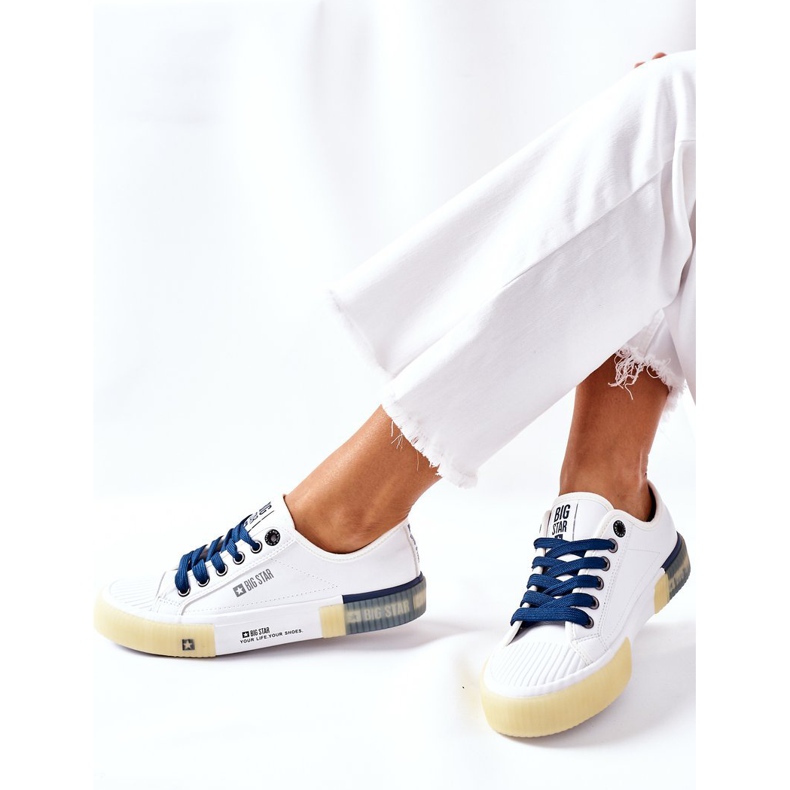 Baskets en cuir pour femmes Big Star II274132 Blanc blanche bleu marin 1