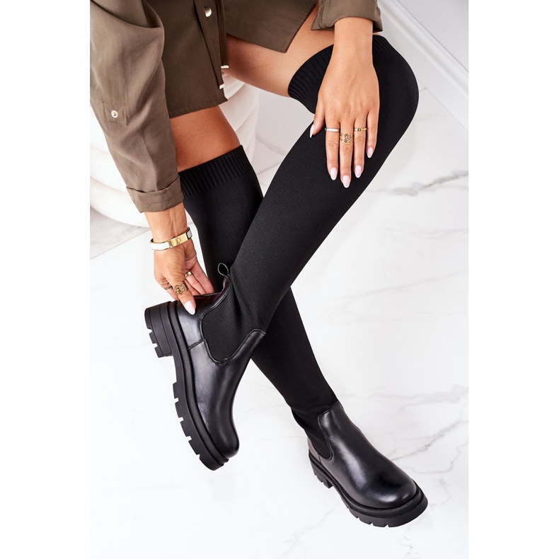 Bottes De Tissu Élastique Black Ice Coffee Au-dessus Du Genou le noir 1 Bottes De Tissu Élastique Black Ice Coffee Au-dessus Du Genou le noir 1