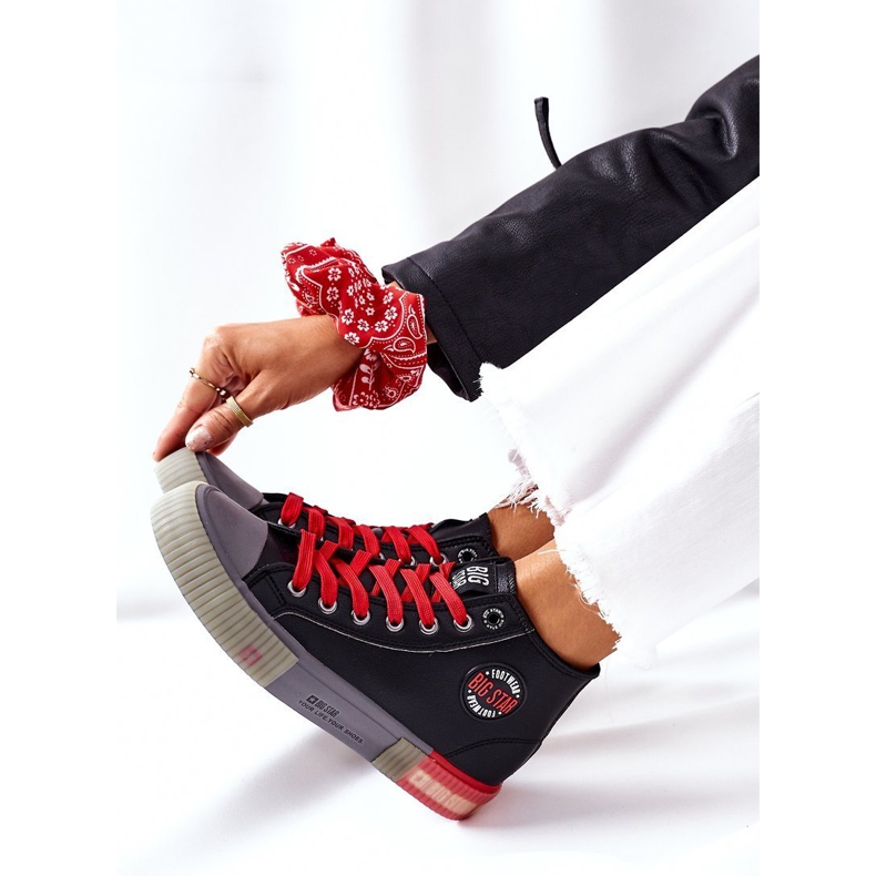 Baskets montantes en cuir Big Star II274139 Noir le noir rouge 1