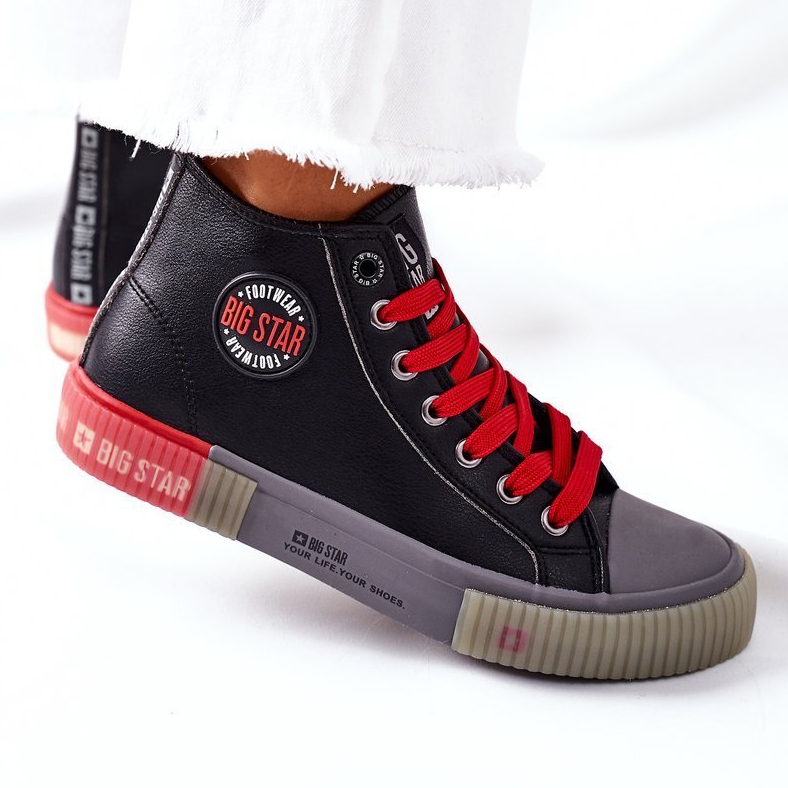 Baskets montantes en cuir Big Star II274139 Noir le noir rouge 2